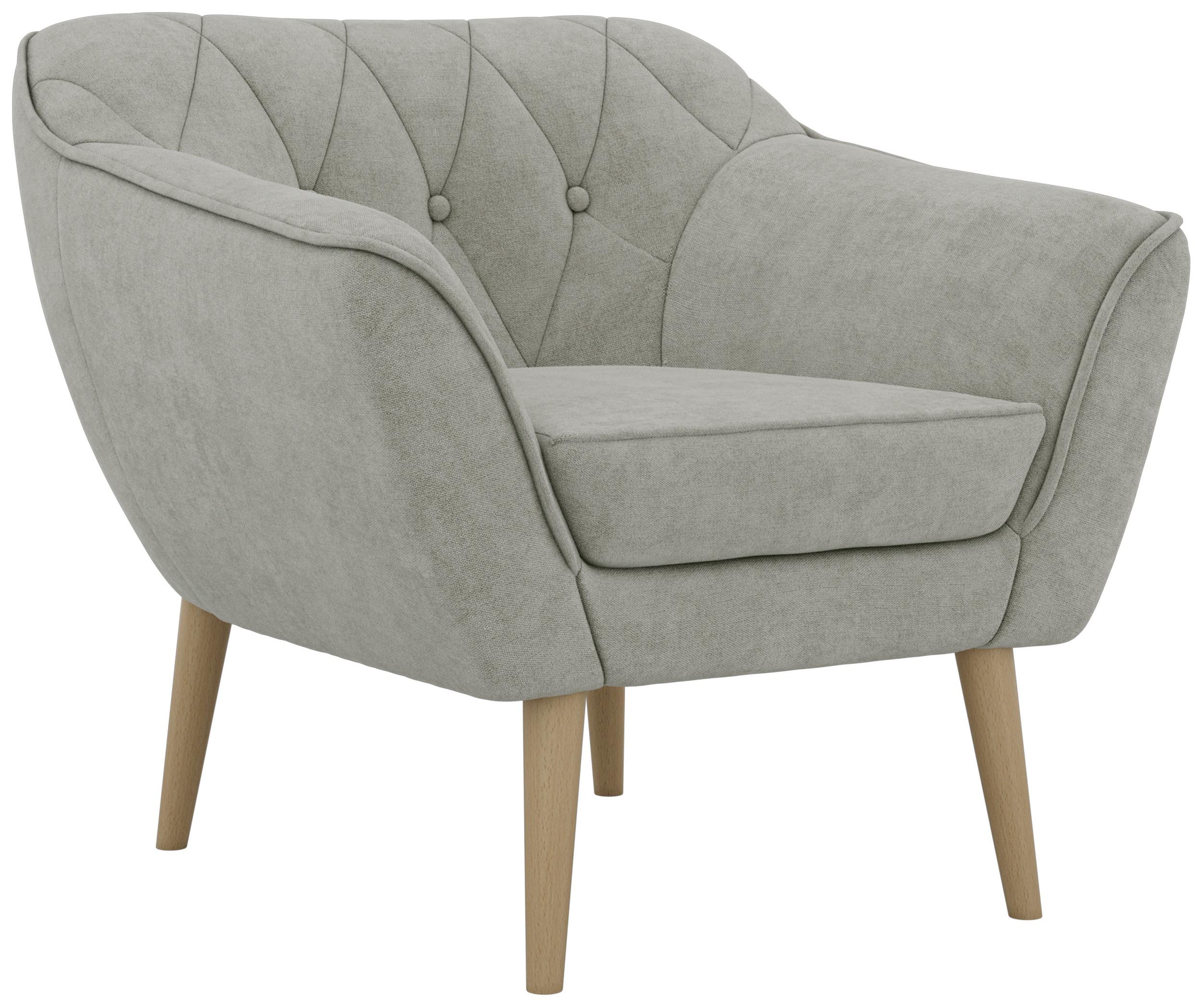 SESSEL PIRS - Hellgrau Strukture - Holzbeine - Silberfarben/Buchefarben, Holzwerkstoff/Textil (80/75/74cm) - MKS