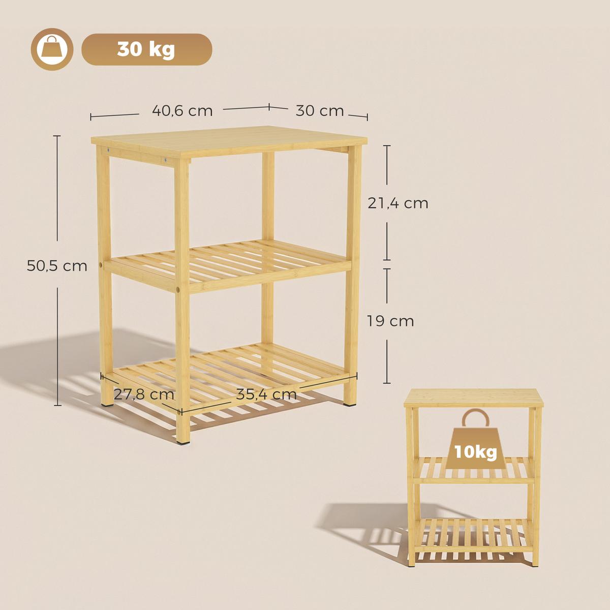 BEISTELLTISCH Bambus Naturholz - Naturfarben, Holz/Bambusholz (40.6/30/50.5cm) - HOMCOM