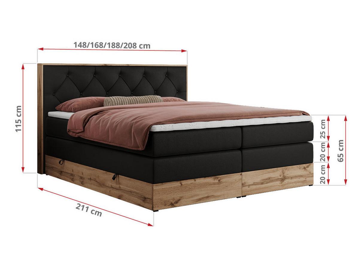 BOXSPRINGBETT VENETO KING 140/200 Schwarz Kunstleder - H4 - Schwarz, Holz/Textil (140/200cm) - MKS