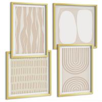 BILDER SET 4er Set - 50x50 cm & 40x60 cm Goldrahmen - Abstrakte Boho-Musterformen - Goldfarben, Kunststoff (50/50cm) - TULUP