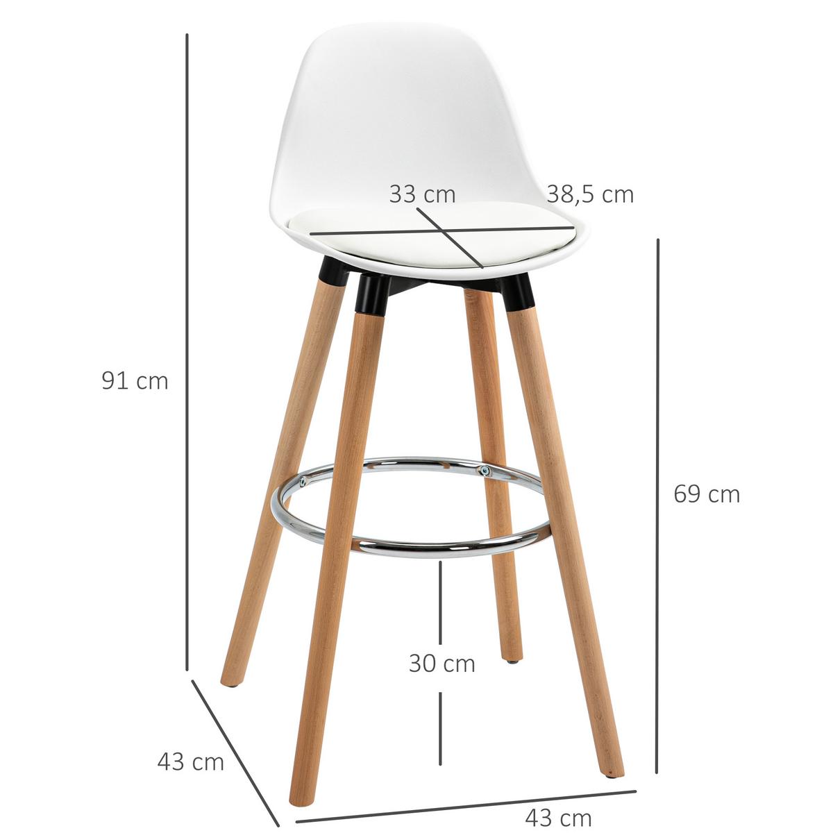 BARHOCKER, Kunstleder, Buchenholz, Weiß - Weiß, Kunststoff (43/91/43cm) - HOMCOM