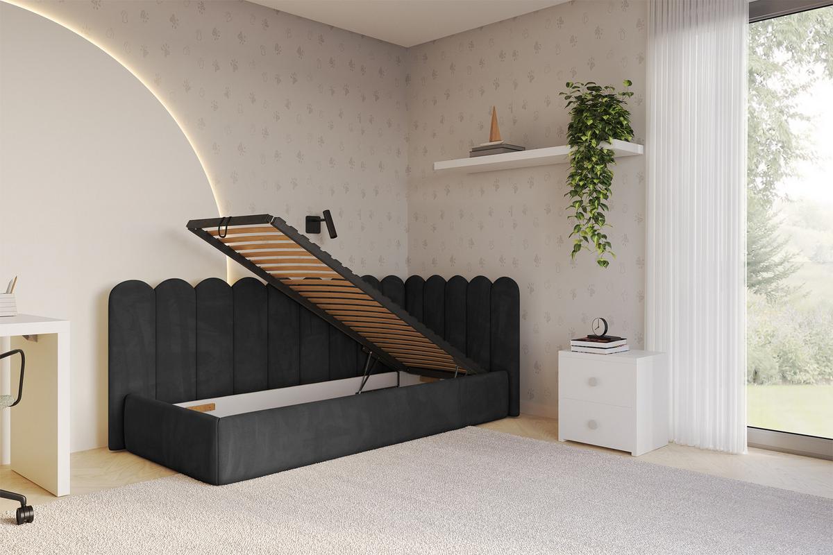 EINZELLBETT Jugendbett mit Bettkasten und Matratze H3/H4, Links - ARTY 100x200 Schwarz - Schwarz, Holzwerkstoff/Textil (100/200cm) - ALTDECOR