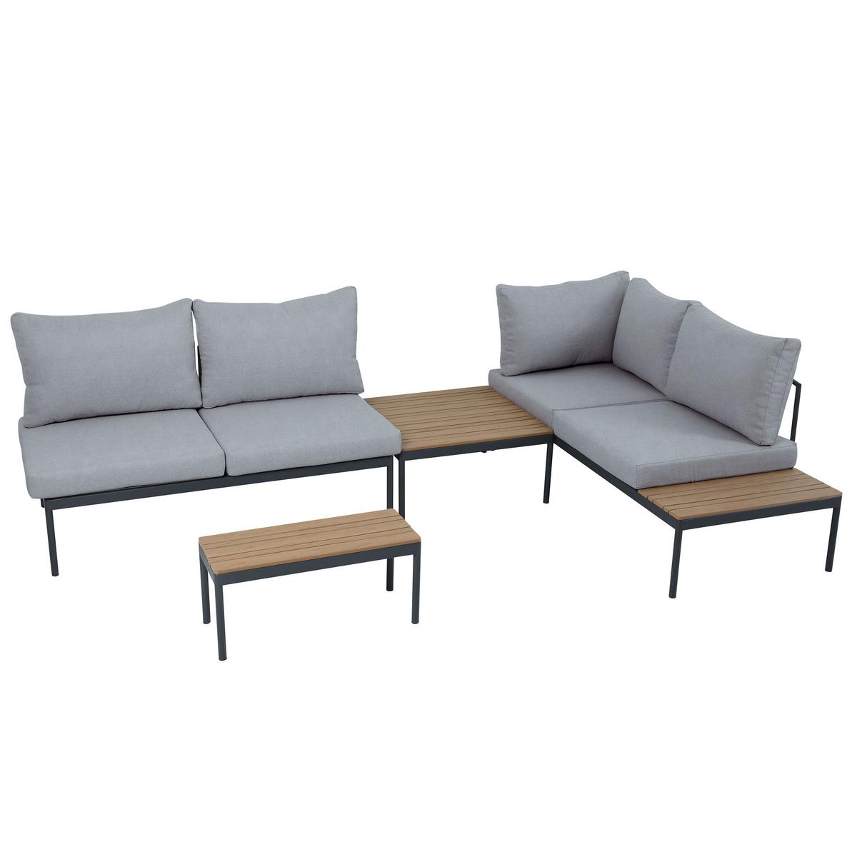 GARTENSET Livorno, modulare Bauweise , mit Ecksofa und Kaffeetisch, Metallrahmen, Hellgrau - Hellgrau, Metall - Beautysofa