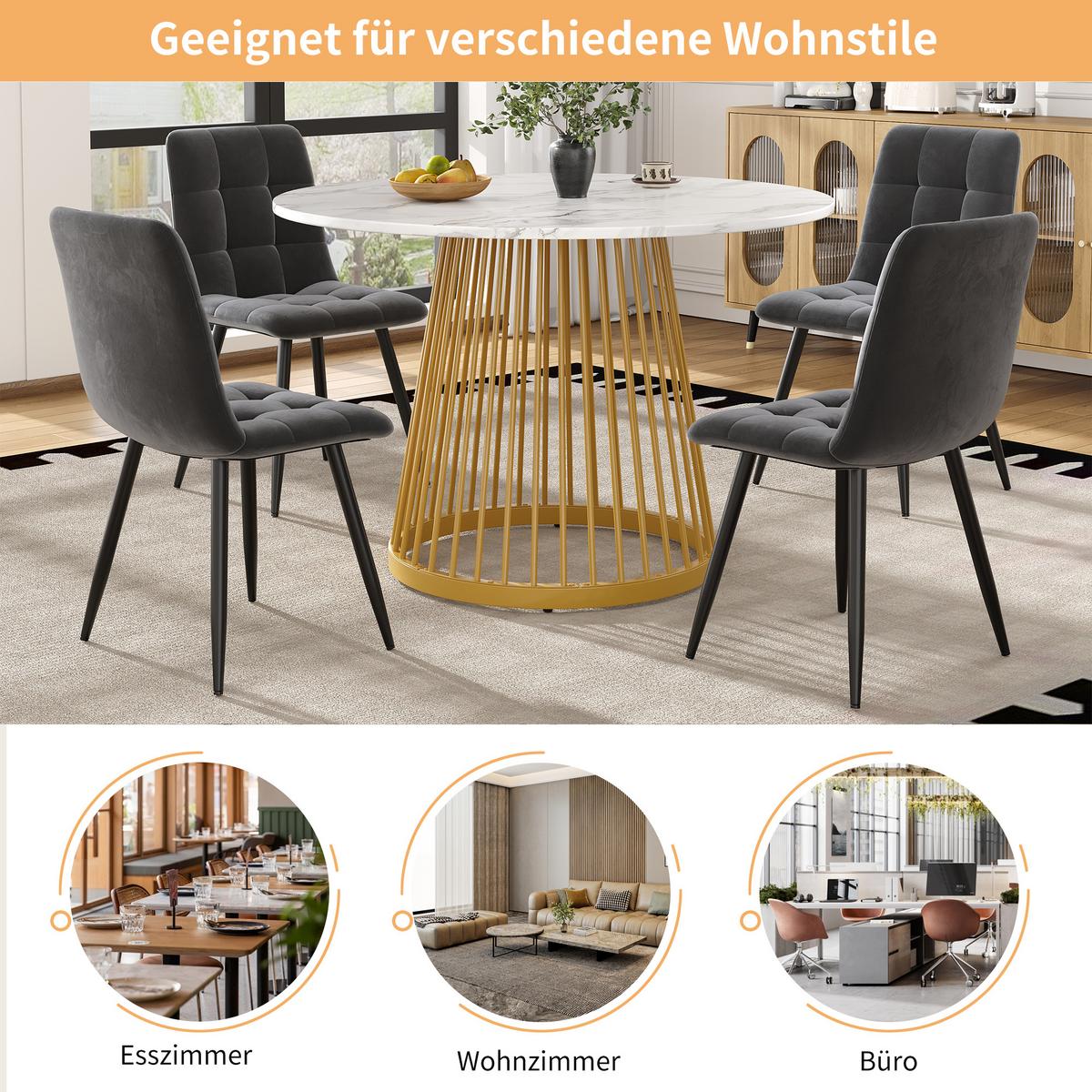 ESSTISCH runder marmor-optik & gold Ø 80 cm für 4 personen - Goldfarben, Holzwerkstoff (80/80/76cm) - Urban Meuble