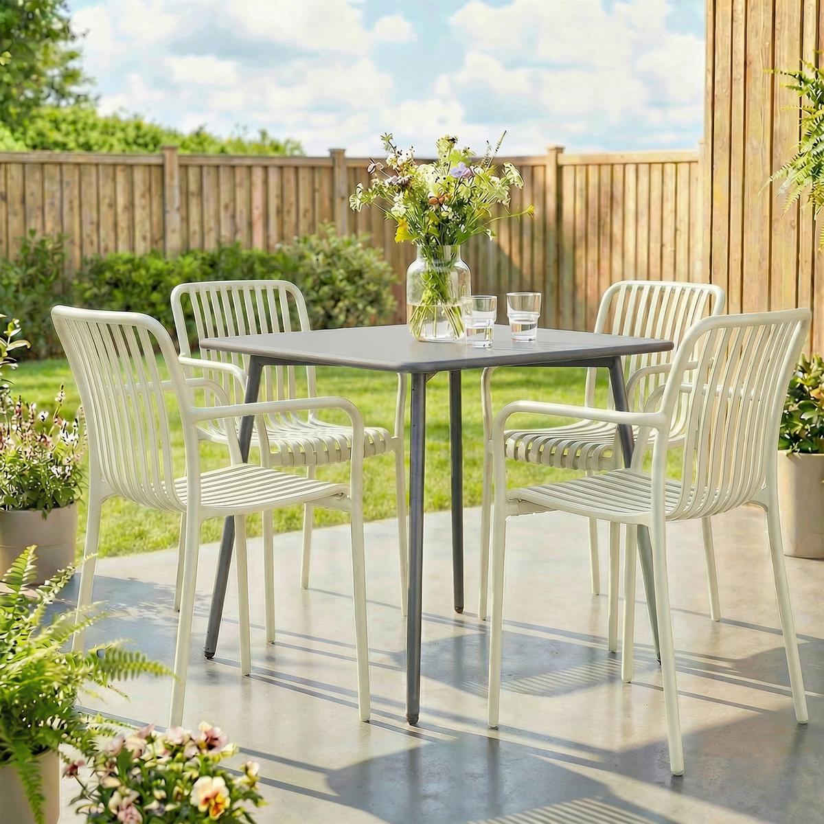 GARTENSTÜHLE 4er Set Kunststoff Cremeweiß - Creme, Kunststoff (55/81.5/58.5cm) - Outsunny