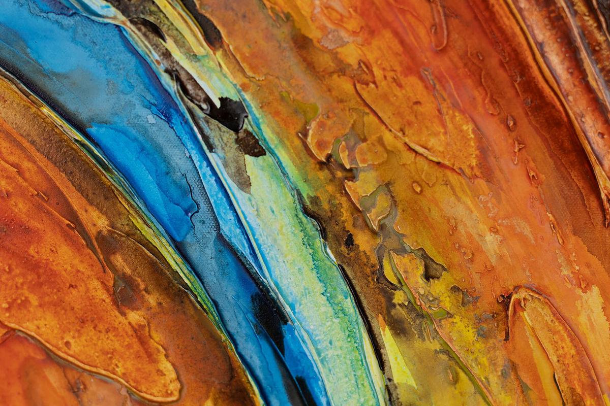 ACRYLBILD HANDGEMALT 60/90 cm - Blau/Kupferfarben, Holz/Textil (60/90cm) - KUNSTLOFT