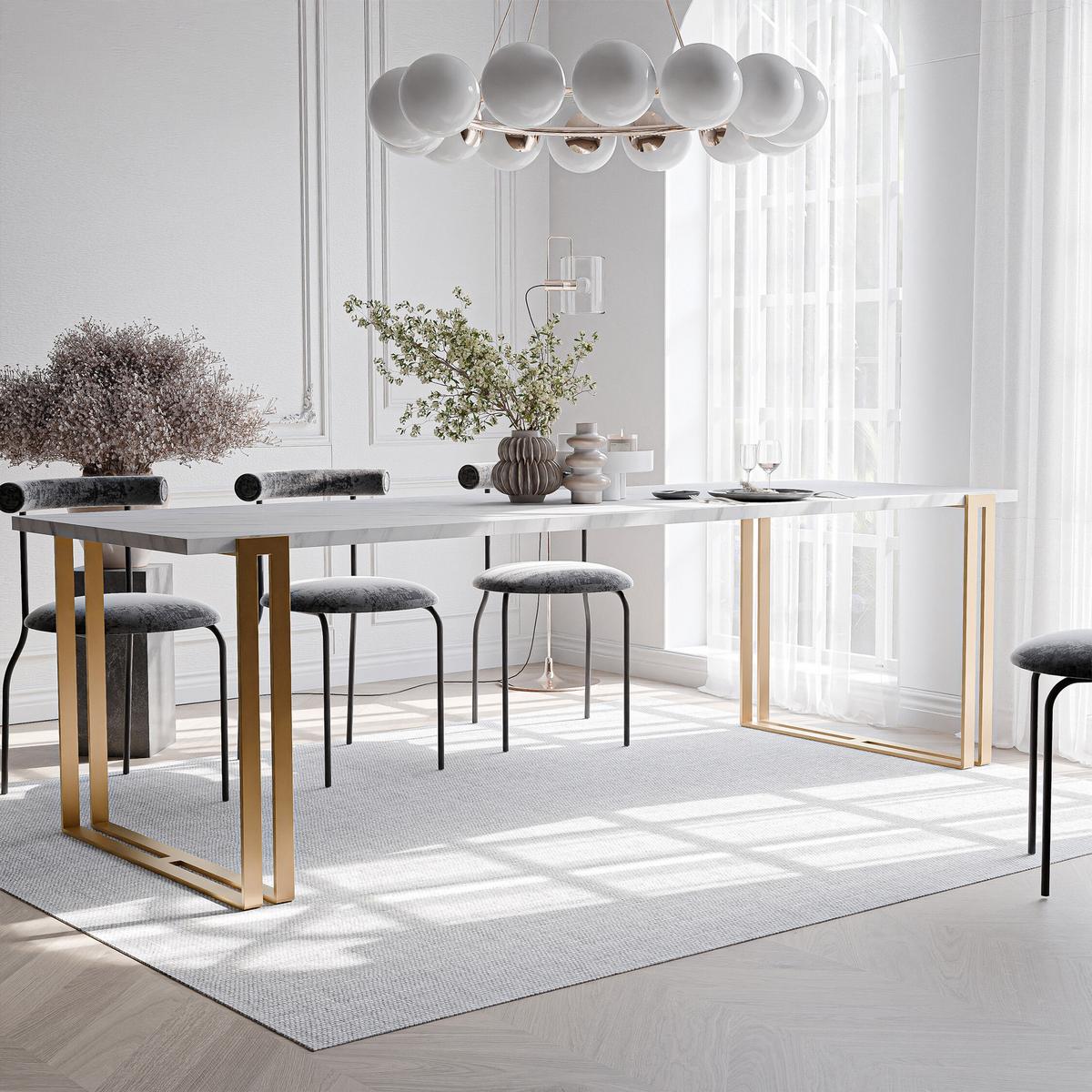 TISCH ausziehbar aus MDF, Weiß - Goldfarben/Weiß, Holzwerkstoff (120/80/76cm) - Idohome