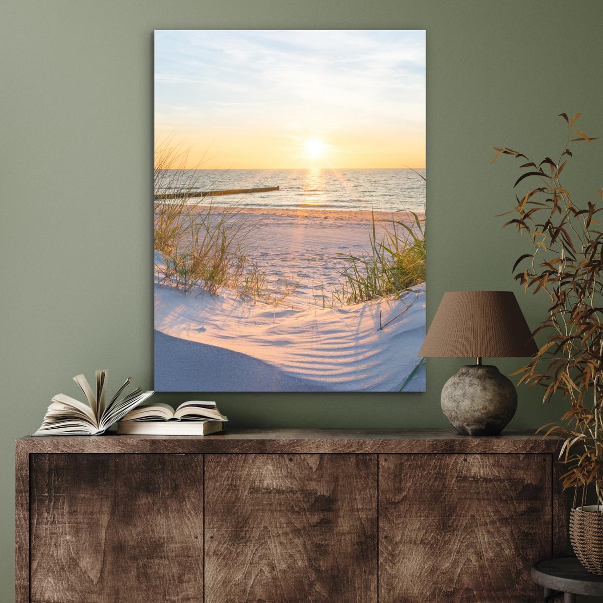 METALLBILD Strand - Sonne - Düne - Gras - Sand - Horizont 60x80 cm - Hellblau, Metall (60/80cm) - MuchoWow