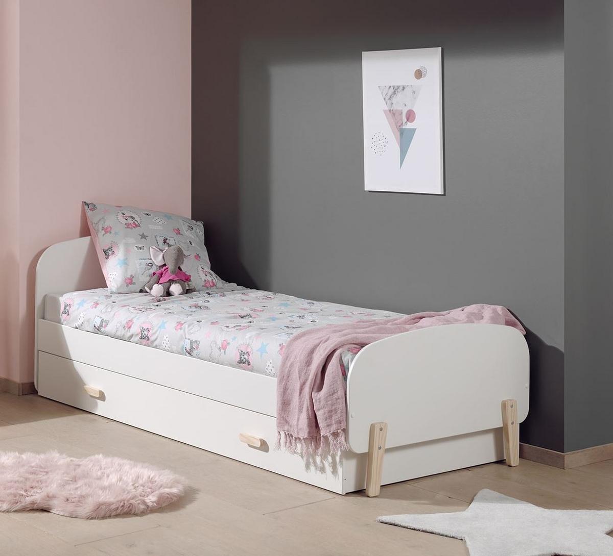 EINZELBETT Karilynn 206x73x95 aus MDF+Massivholz in Weiß - Beige, Holzwerkstoff (90/200cm) - 58aufmkessel