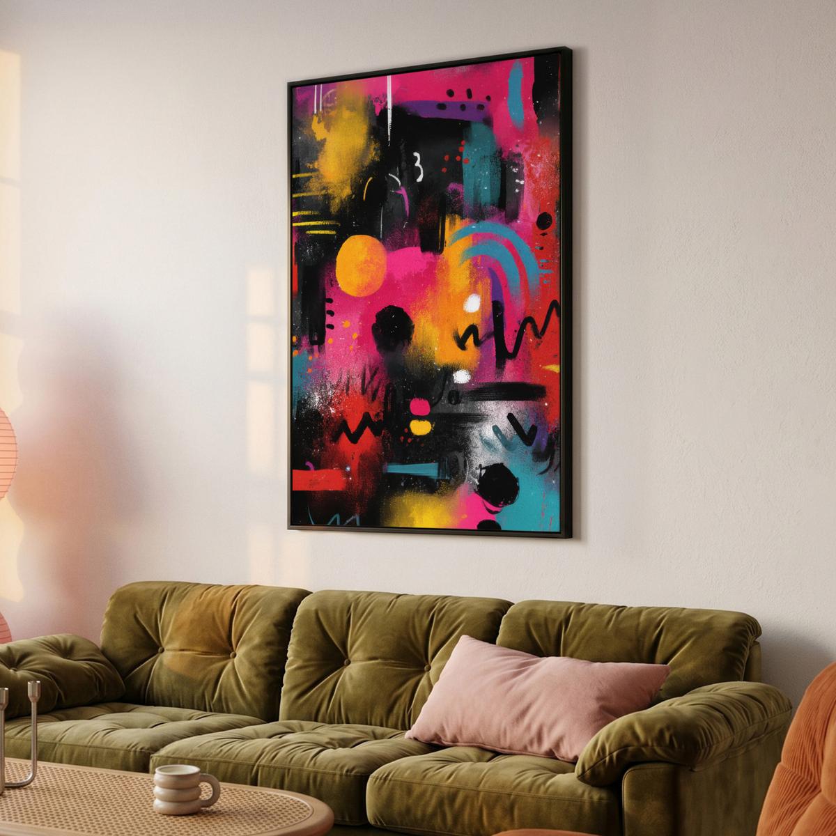 LEINWAND Bilder mit Rahmen - Farbflächen - Formen - Bunt - Abstrakt - 80x120 - Pink, Textil (80/120cm) - MuchoWow