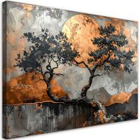 LEINWANDBILD, Grunge Bäume Landschaft mit Kupfereffekt - Grau, Textil (45/30cm) - Feeby