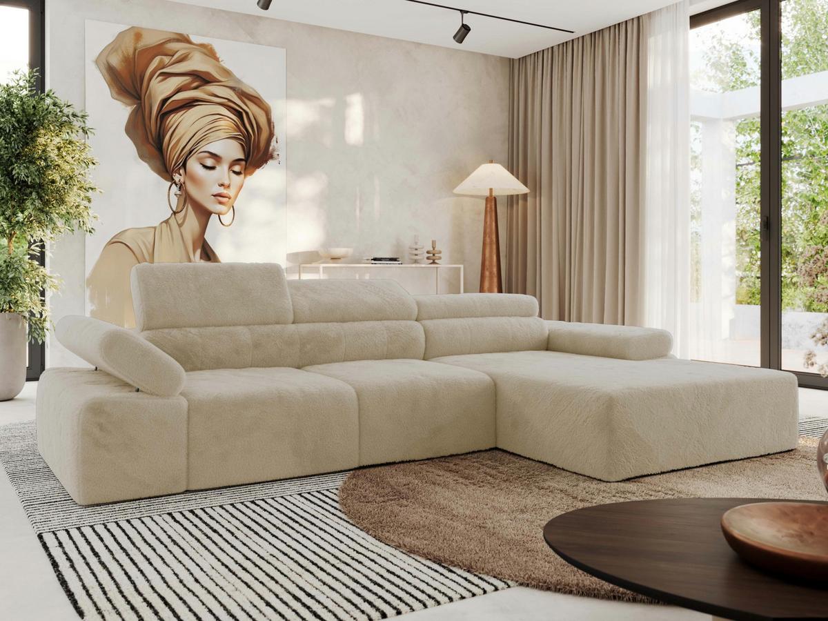 ECKSOFA RILASSO L Creme Plüsch - rechts - Creme/Schwarz, Kunststoff/Textil (174/296cm) - MKS