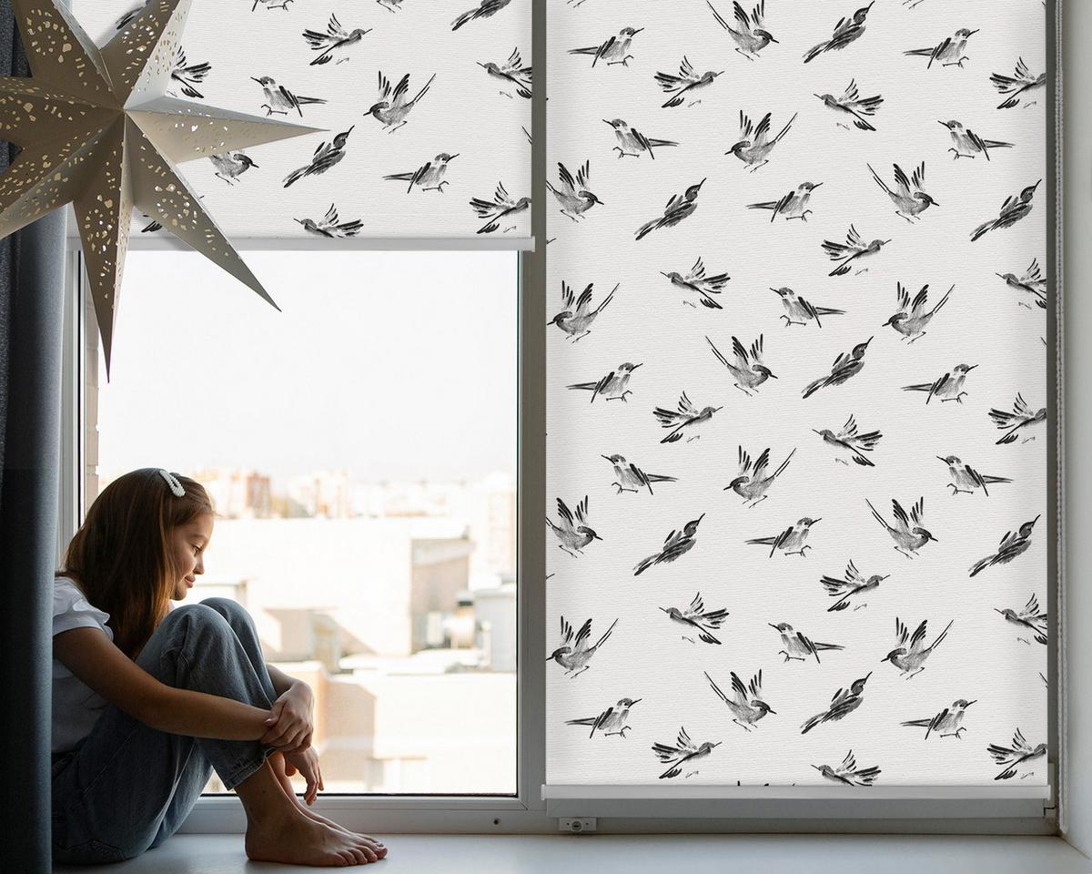 INNENROLLO - Fensterrollo - Rollo - 150x140 cm - Vögel - Schwarz, Kunststoff (150/140/0.5cm) - TULUP