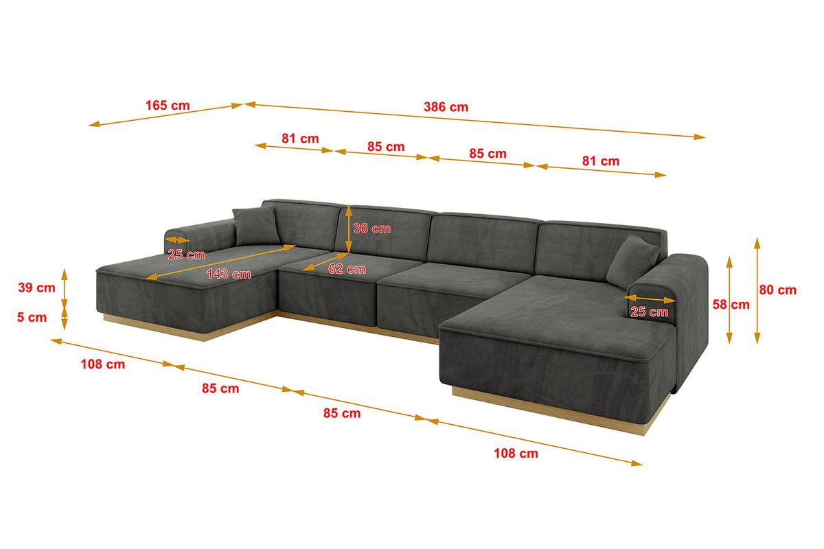 WOHNLANDSCHAFT IREA-U2-v2 - 386x165x80 cm Ecru - Anthrazit, Holzwerkstoff/Textil (386/80/165cm) - ALTDECOR