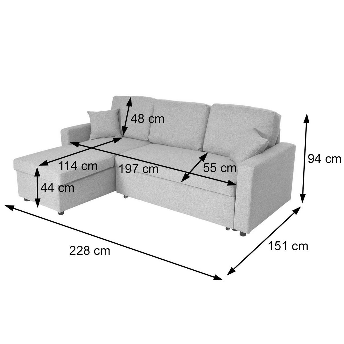 ECKSOFA MIT BETTKASTEN Hellgrau - Hellgrau/Grau, Textil (228/151cm) - MCW