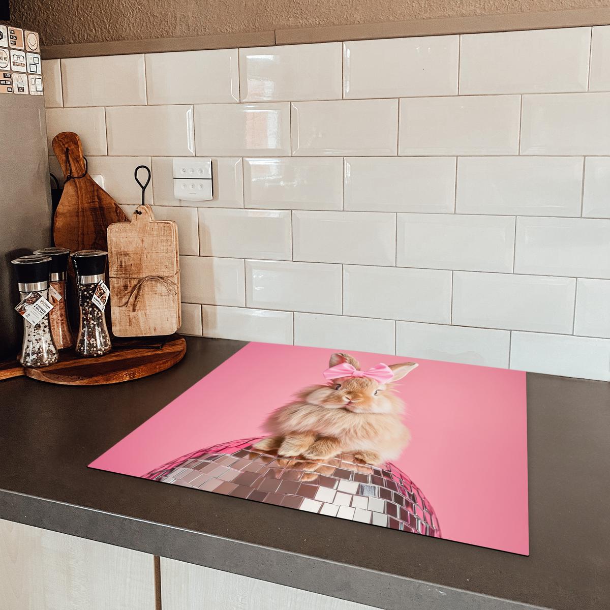 HERDABDECKPLATTE Schleife - Discoball - Kaninchen Abdeckung Ceranfeld 58.3x51.3 cm - Pink, Kunststoff (58.3/51.3/0.2cm) - MuchoWow
