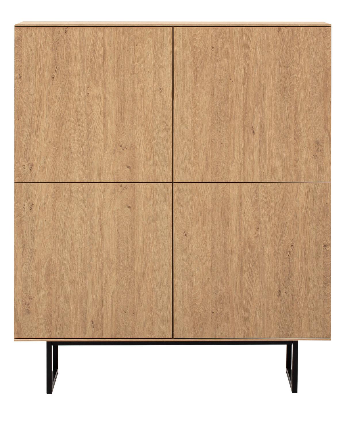HIGHBOARD Stone Eiche, 4-türige Kommode 115 x 137 cm mit Push-to-Open - Eichefarben/Schwarz, Holzwerkstoff/Metall (115/137/40cm) - Furn.Design