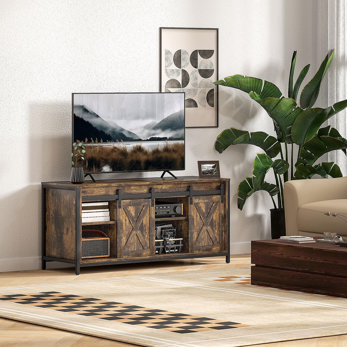 TV-SCHRANK, Fernsehtisch für Fernseher bis zu 60 Zoll, Lowboard, Fernsehschrank - Schwarz/Braun, Holzwerkstoff/Metall (40/54/120cm) - HOMCOM