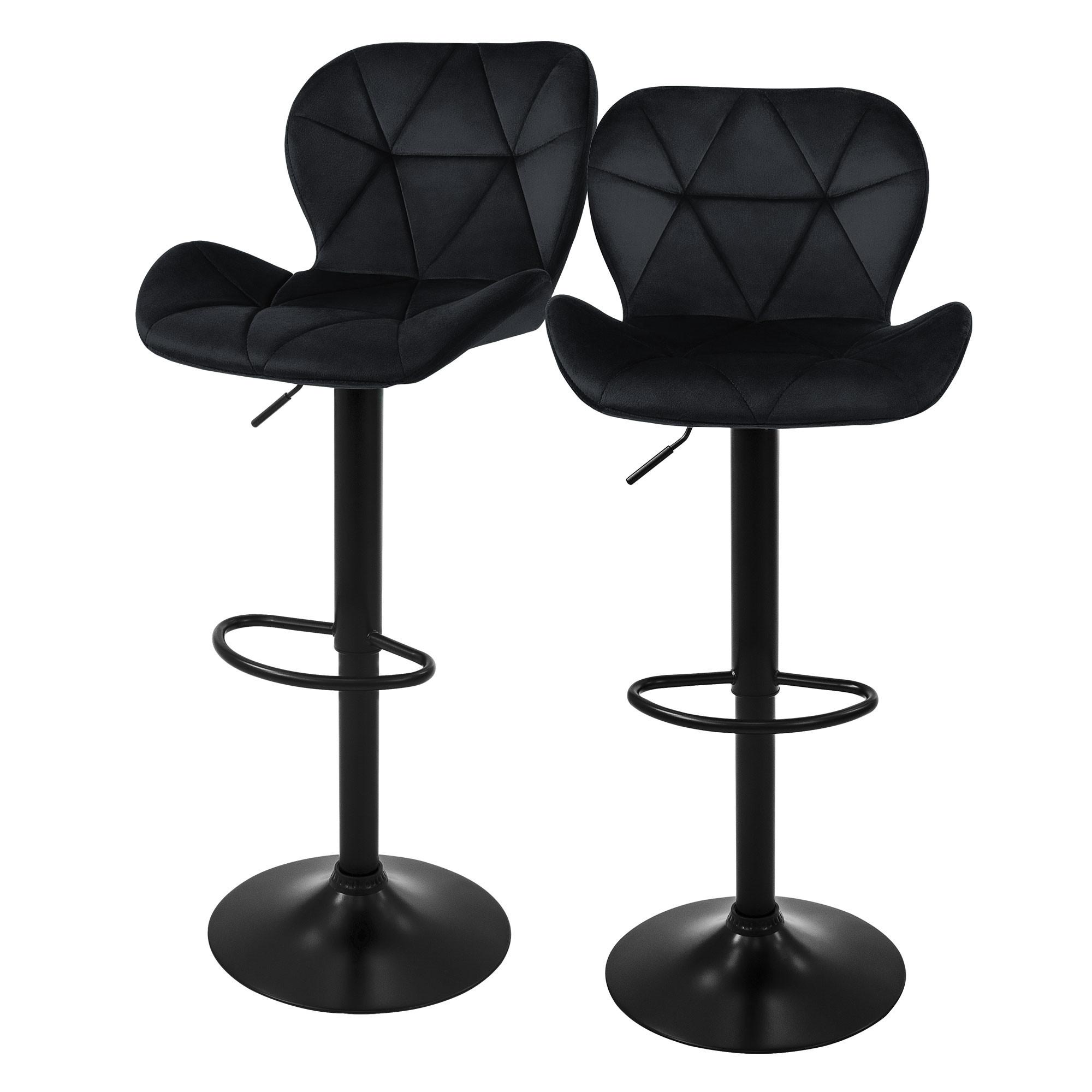 BARHOCKER 2er Set Schwarz aus Samt höhenverstellbar/drehbar - Schwarz, Textil/Metall (41/110/47cm) - ML-DESIGN