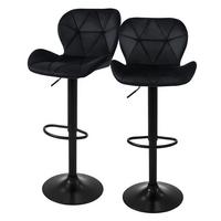BARHOCKER 2er Set Schwarz aus Samt höhenverstellbar/drehbar - Schwarz, Textil/Metall (41/110/47cm) - ML-DESIGN