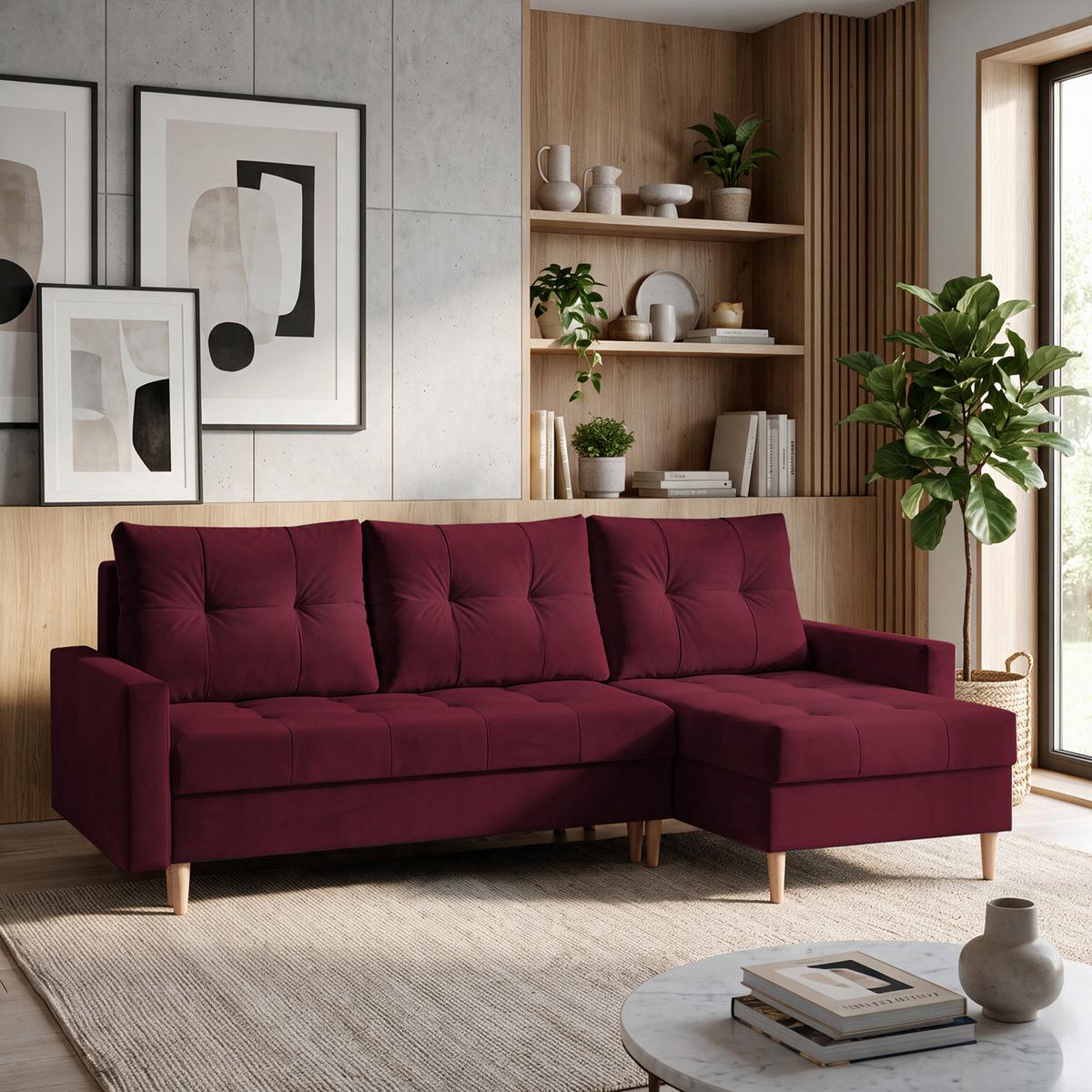 ECKSCHLAFSOFA Halant mit Bettkasten, universelle Ottomane, Veloursstoff, Bordeaux - Bordeaux, Textil (220/140cm) - Beautysofa