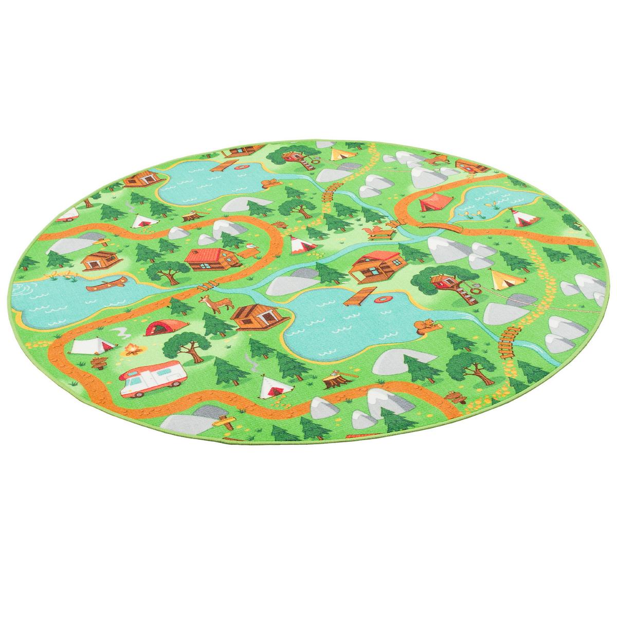 KINDER SPIEL TEPPICH CAMPINGPLATZ RUND - Grün, Textil (160/160cm) - Snapstyle