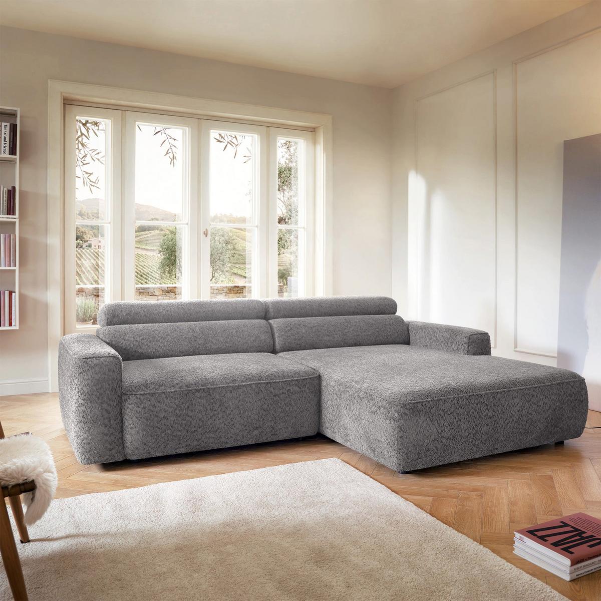 ECKSOFA Fando Hellgrau Chenille - Hellgrau/Schwarz, Kunststoff/Textil (182/252cm) - Selsey