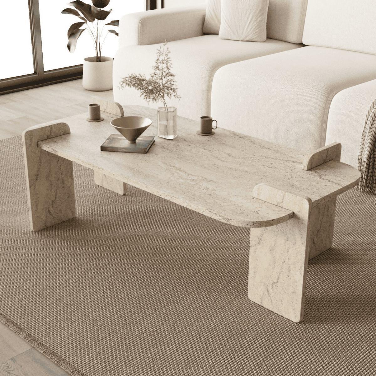 COUCHTISCH mit rechteckiger Tischplatte und abgerundeten Kanten 120/60/35 cm - Beige, Holzwerkstoff (8/60/35cm) - Calicosy