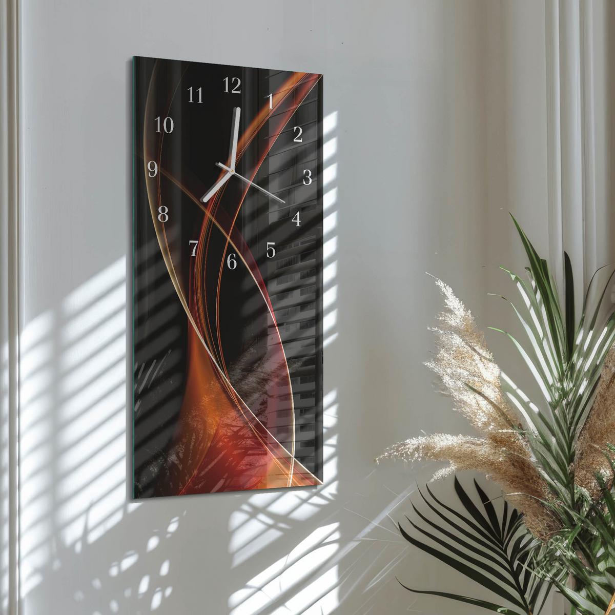 WANDUHR aus Glas 30x60 cm - Abstrakte Linien - Orange, Glas (30/60/0.4cm) - TULUP