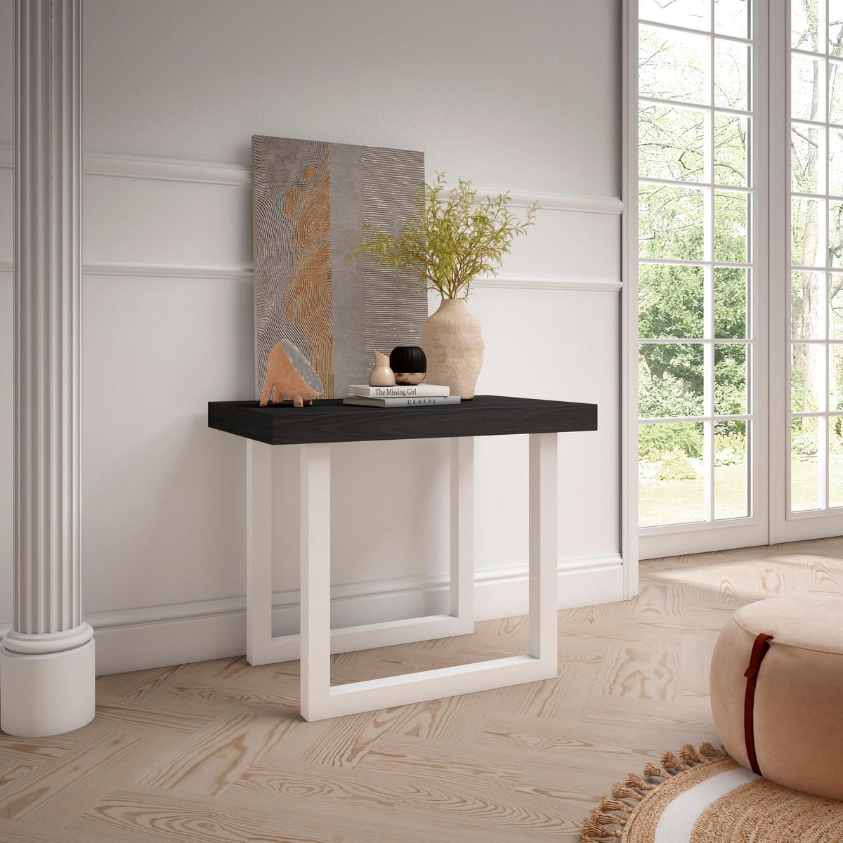 KONSOLENTISCH ausziehbar 58 bis 160cm, für 8 Gäste, weiß schwarz, 90/58/73cm - Schwarz/Weiß, Holzwerkstoff (90/160/73cm) - Skraut Home