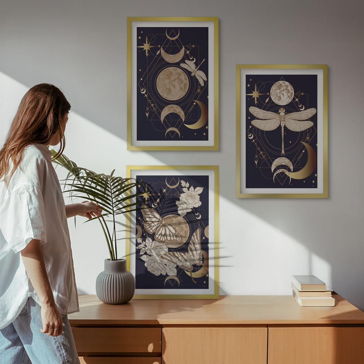 BILDER SET 3er Set - 40x60 cm Goldrahmen - Naturmotive Mondblumen - Goldfarben, Kunststoff (40/60cm) - TULUP