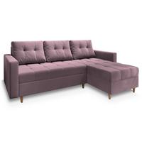ECKSOFA MILO L Rosa Plüsch-Stoff mit Schlaffunktion - Rosa/Braun, Holz/Textil (220/140cm) - MASSENO