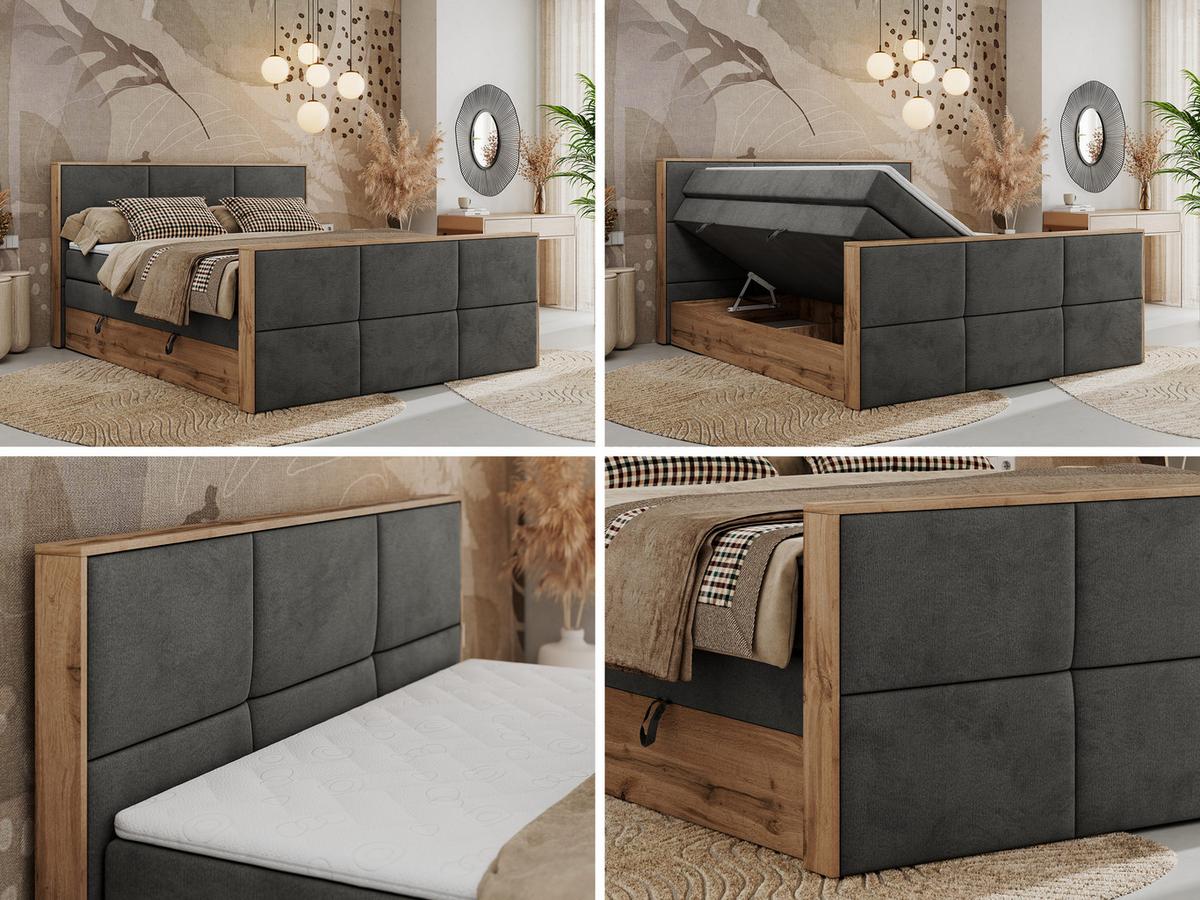 BOXSPRINGBETT ALBERO 2 KING DUO 120/200 Dunkelgrau Velvet - H4 - Dunkelgrau, Holz/Textil (120/200cm) - MKS