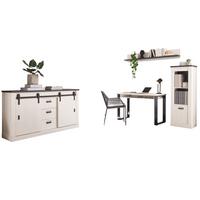 BÜROMÖBEL-SET Set weiß Pinie, anthrazit Landhaus mit Aktenregal, Kommode - Anthrazit/Weiß, Holzwerkstoff (60/377/200cm) - Furn.Design