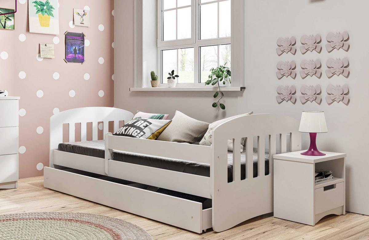 KINDERBETT CLASSIC mit Schublade und Matratze Weiß 90/65/184 - Weiß, Holzwerkstoff (80/180cm) - RAUMHIRSCH FURNITURE