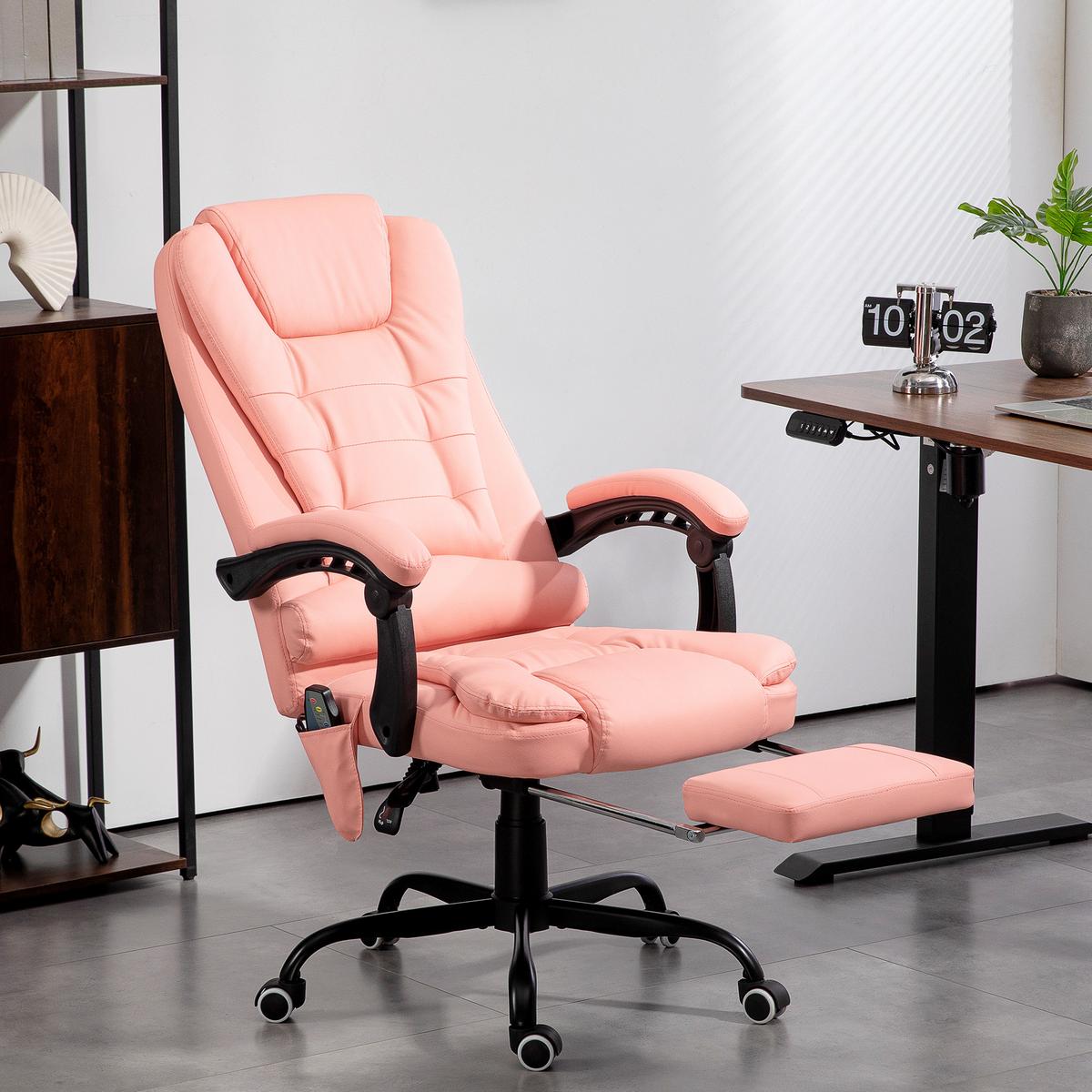 CHEFSESSEL mit 7 Punkt Massage, ergonomischer Gaming Sessel mit Liegefunktion - Schwarz/Rosa, Kunststoff/Metall (67/121/79cm) - Vinsetto