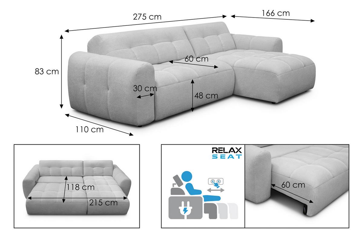 ECKSOFA LUMERO 4-Sitzer RECHTS, hellgrau - Hellgrau/Schwarz, Holz/Textil (275/166cm) - Courtois Laville
