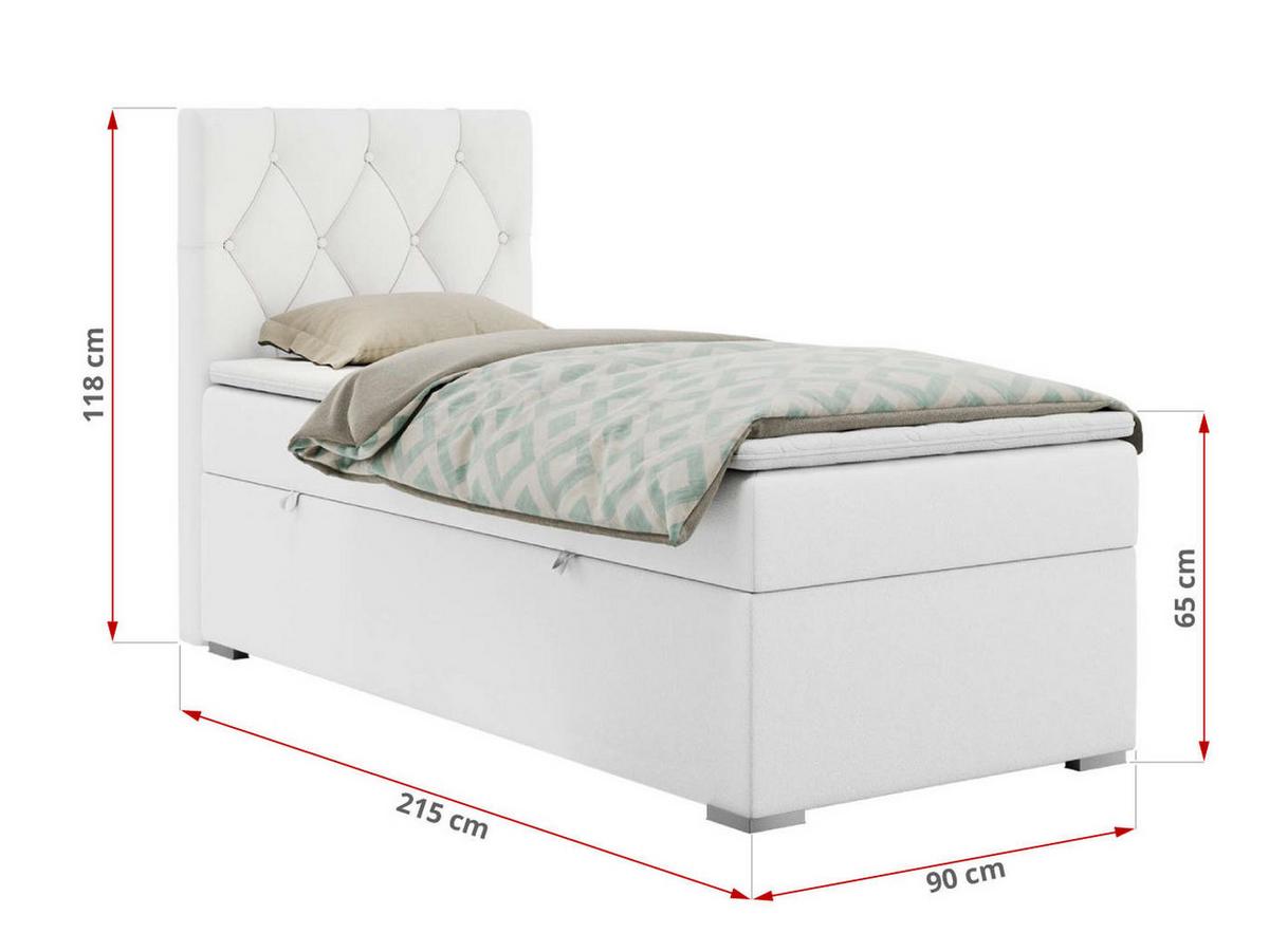 BOXBETT ALDA 90/200 Weiß Kunstleder - H3 - Rechts Seite - Weiß, Holz/Textil (90/200cm) - MKS