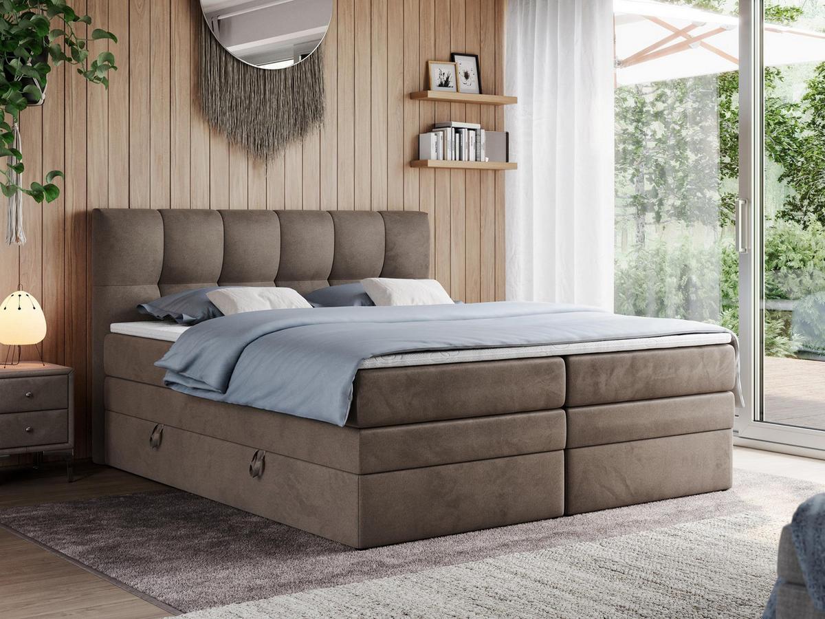 BOXSPRINGBETT ALVIN KING 120/200 Braun Velvet - H4 - Braun, Holz/Textil (120/200cm) - MKS