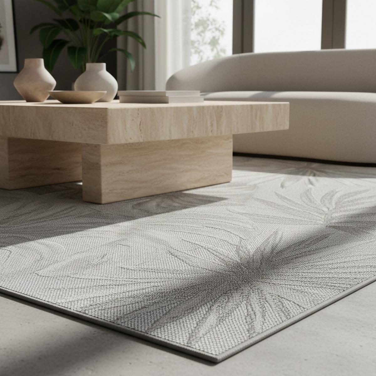 TEPPICH Outdoor VENTOUX in Grau, mit Tropen-Motiv, 280 x 370 cm - Grau, Textil (370/280cm) - KADIMA DESIGN