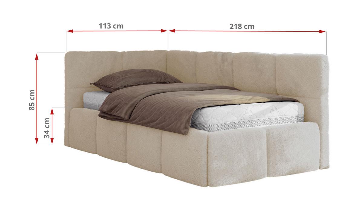 JUGENDBETT ARVO 90/200 - Creme Plüsch - Multipocket-Matratze - Links Seite - Creme, Textil (90/200cm) - MKS