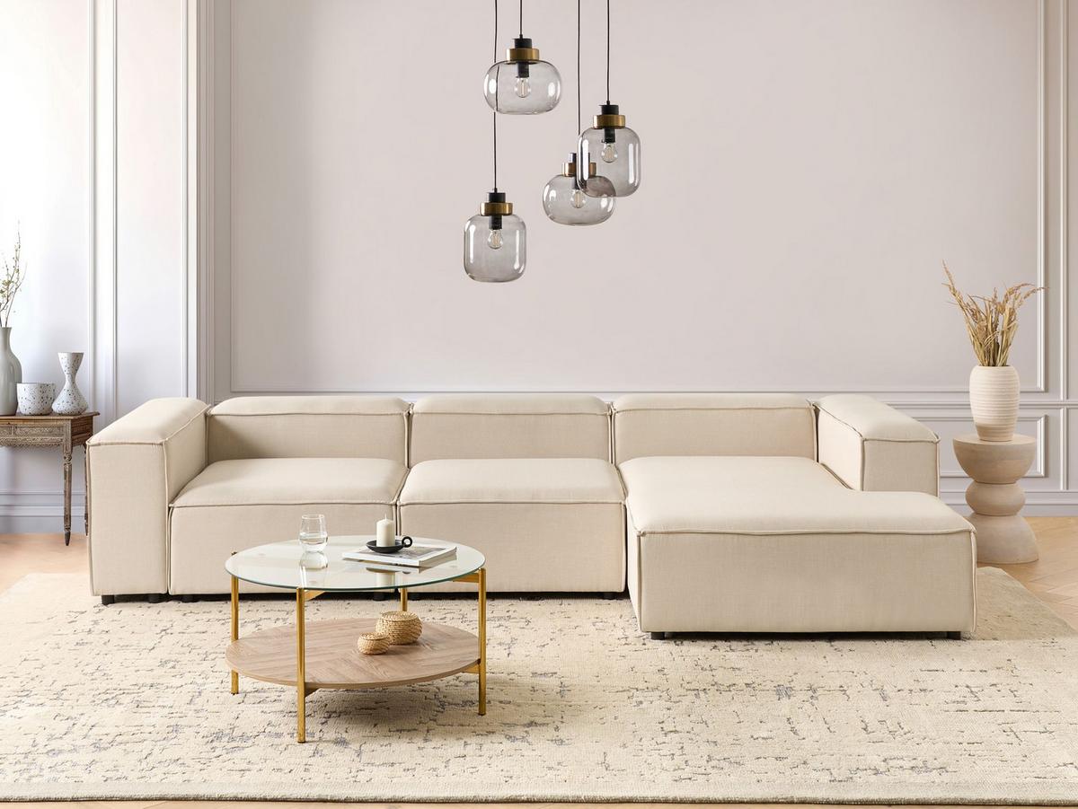 ECKSOFA Modul 4-Sitzer linksseitig Beige Stoff Ardal - Beige/Schwarz, Textil (326/180cm) - Beliani