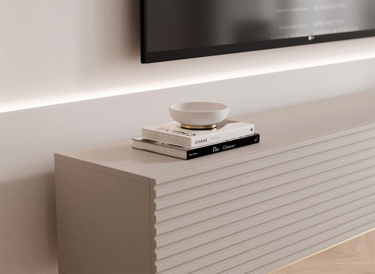 TV-LOWBOARD Linearis Kaschmirgrau 175 cm - Taupe/Goldfarben, Holzwerkstoff/Metall (175/46.2/30cm) - Selsey