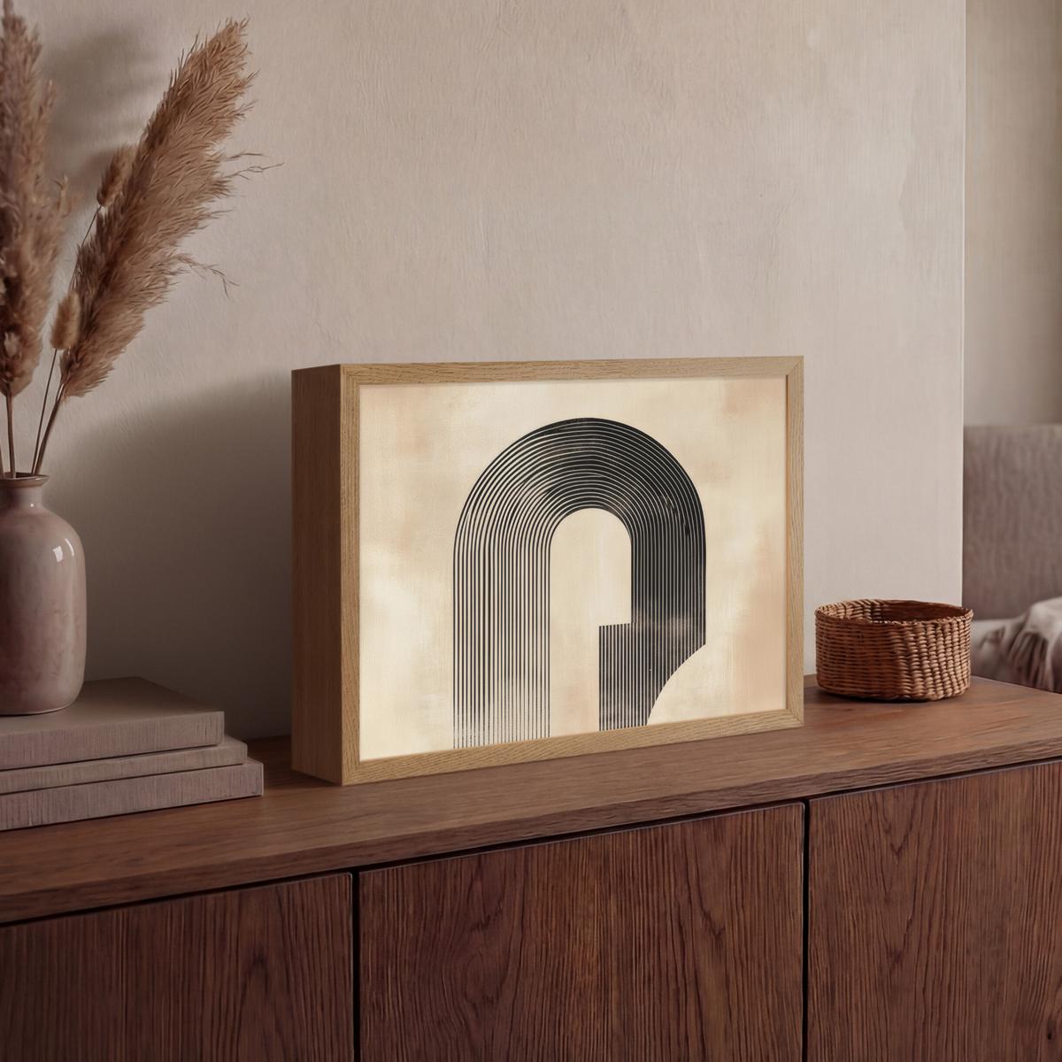 WANDLEUCHTE MIT AKKU Schleife - Streifen - Minimalistisch - Schwarz 40x30 cm - Beige, Holzwerkstoff (40/30/8cm) - OnlyWow