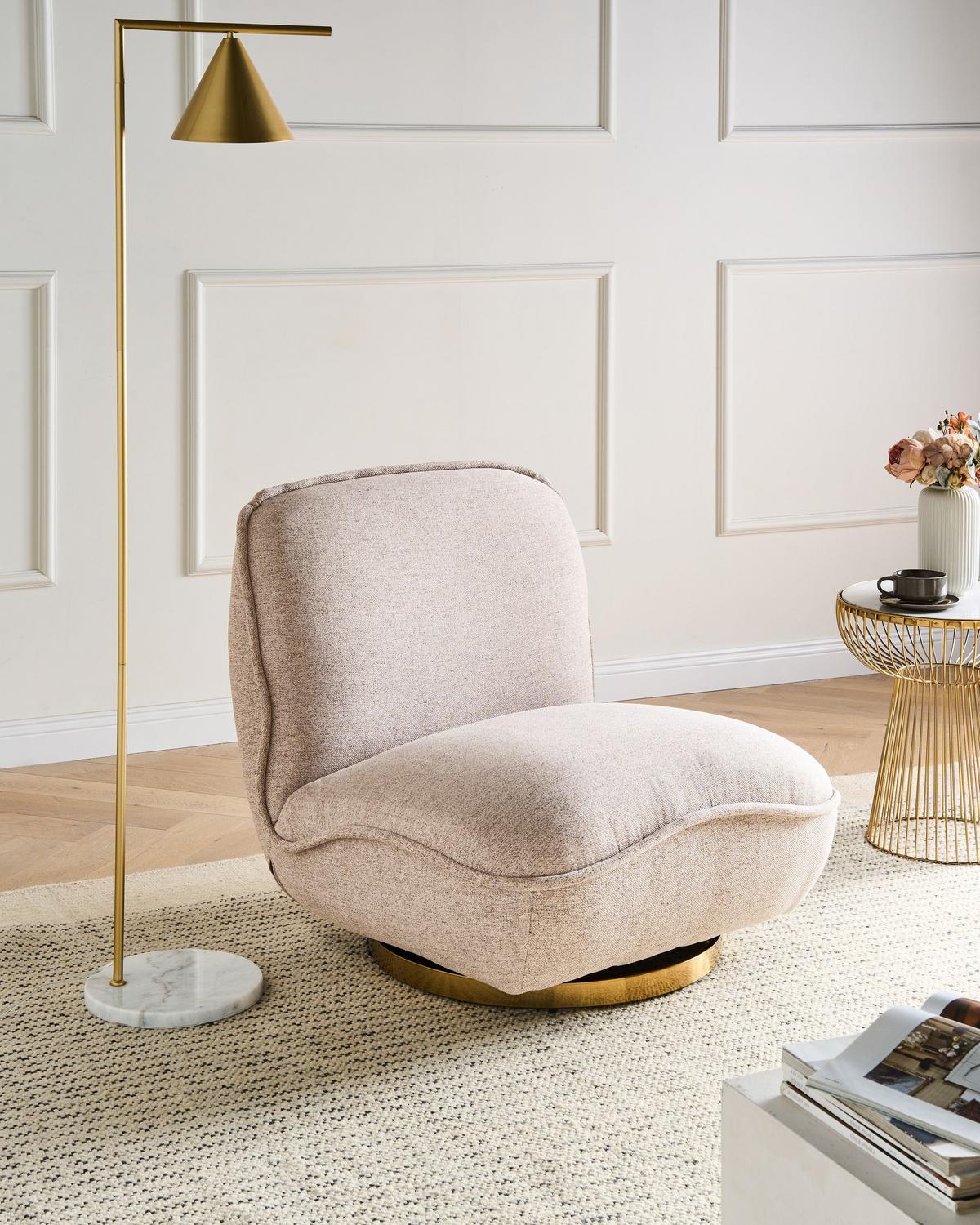 DREHSESSEL Stoff Beige Muren - Beige, Textil (80/77/89cm) - Beliani