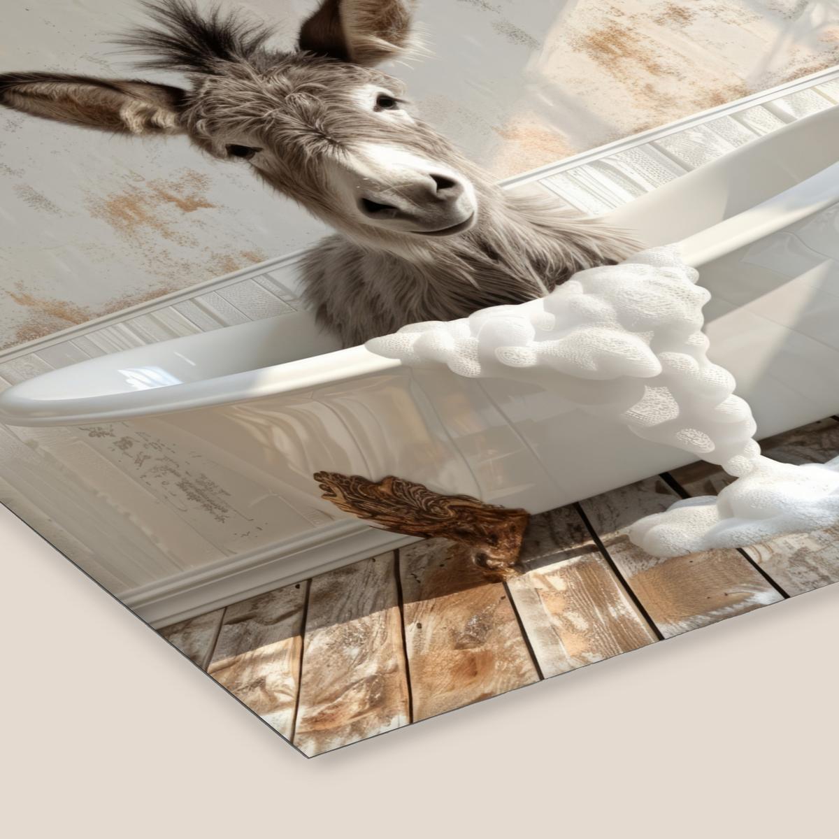 POSTER MIT RAHMENGERAHMTES BILD Esel - Tiere - Badewanne - Schaumstoff 40x40 cm - Weiß, Papier (40/40cm) - MuchoWow