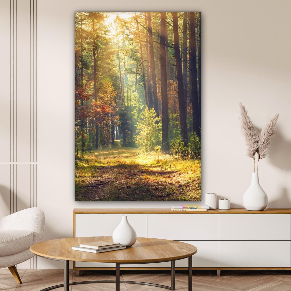LEINWANDBILD Wald - Herbst - Bäume Deko XXL 80x120 cm - Dunkelgrün, Textil (80/120cm) - MuchoWow