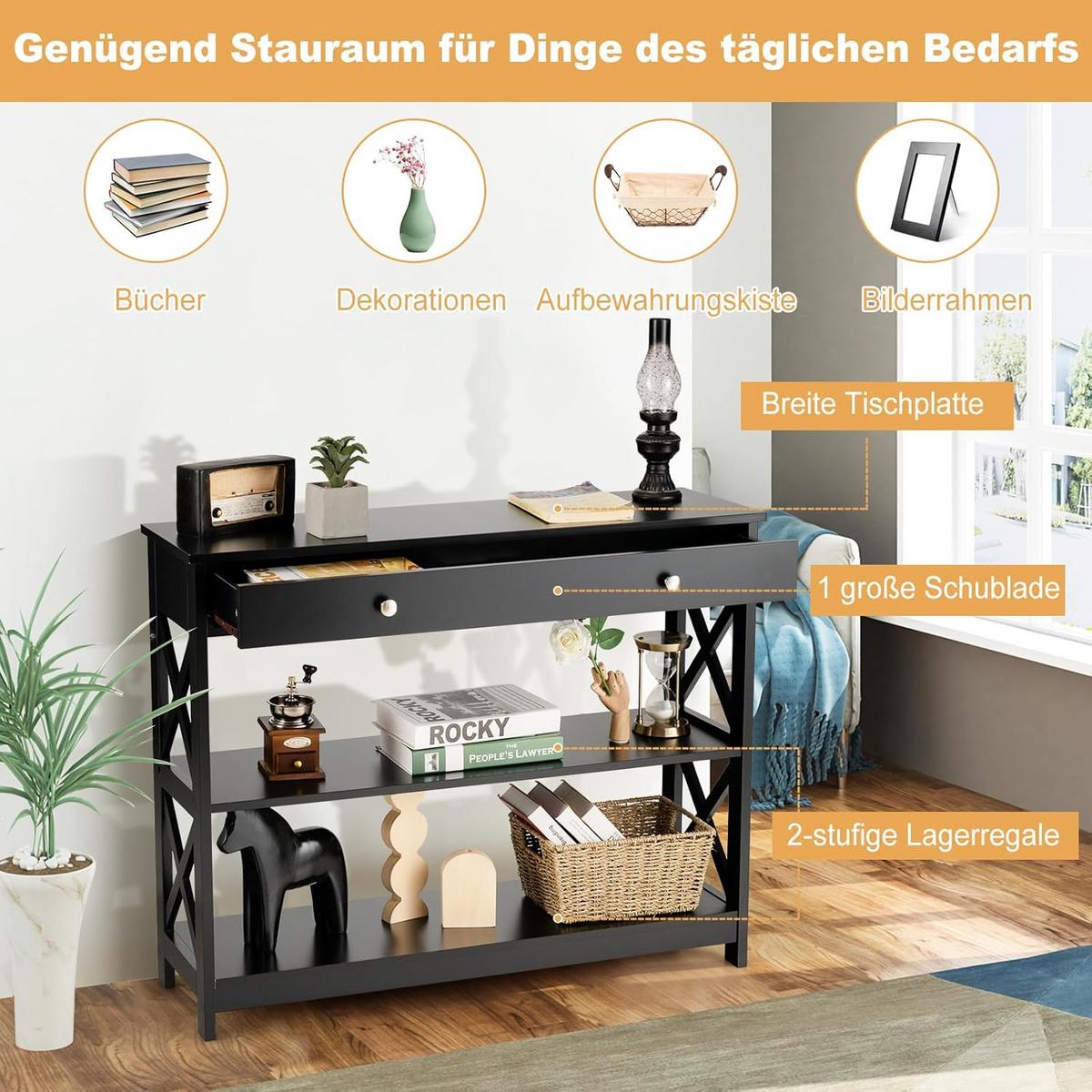 KONSOLENTISCH 80cm Schwarz - Schwarz, Holz (30/100/80cm) - COSTWAY