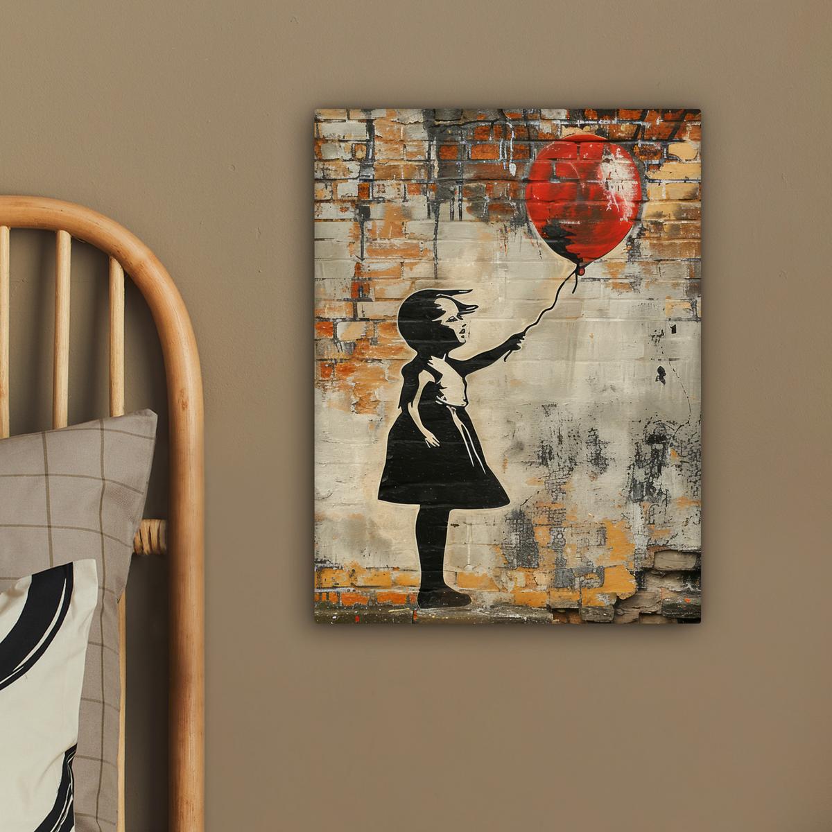 LEINWANDBILD Graffiti - Banksy - Mädchen - Straßenkunst Room Decor 30x40 cm - Sandfarben, Textil (30/40cm) - MuchoWow