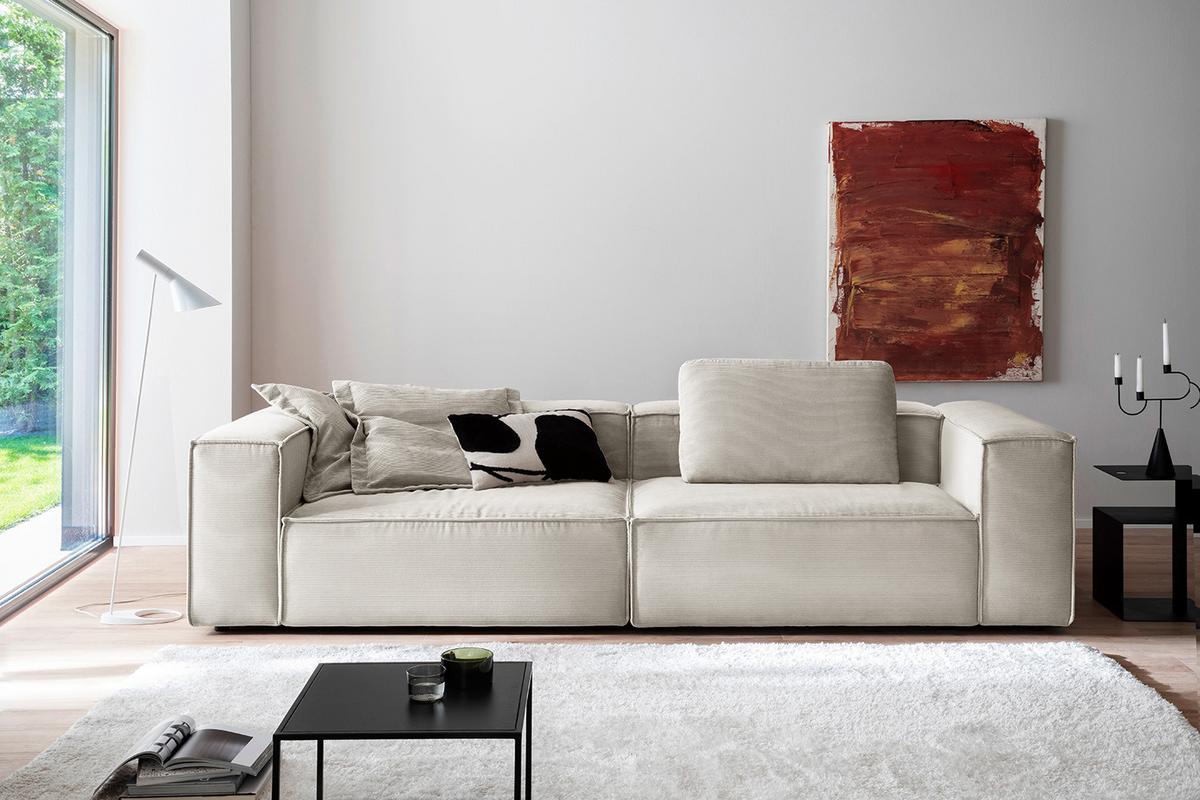 SOFA CARMO Silber Cord - Silberfarben/Schwarz, Kunststoff/Textil (306/68/118cm) - KAWOLA